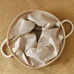 panier toile jute pliable imperméable poignées rustique beige blanc(franges)