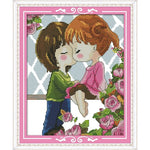 broderie point croix dessin animé personnages fleurs multicolore toile coton 11ct 14ct imprimée instructions