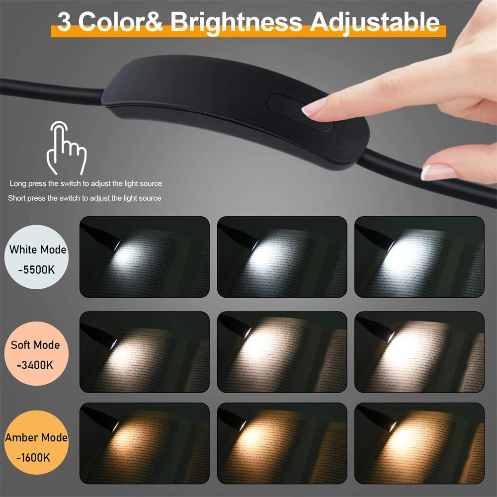 lampe lecture led rechargeable usb flexible cou noir ajustable modes lumière blanc doux ambre
