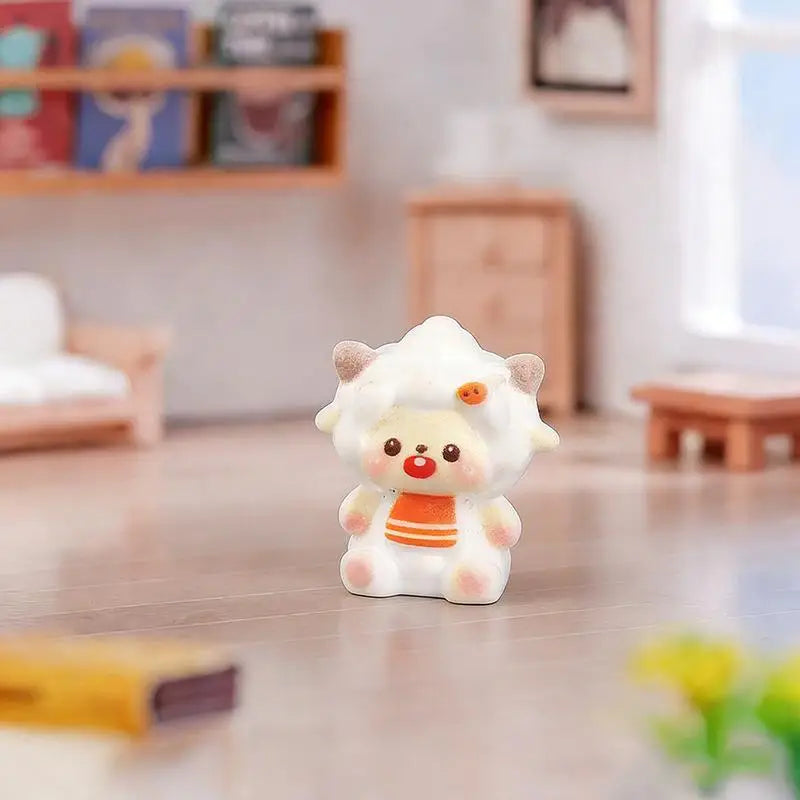 figurines mignonnes moutons résine couleurs variées visage souriant ruban cartoon