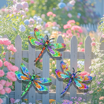 décoration murale libellules métal multicolores art contemporain translucides adhésifextérieur jardin