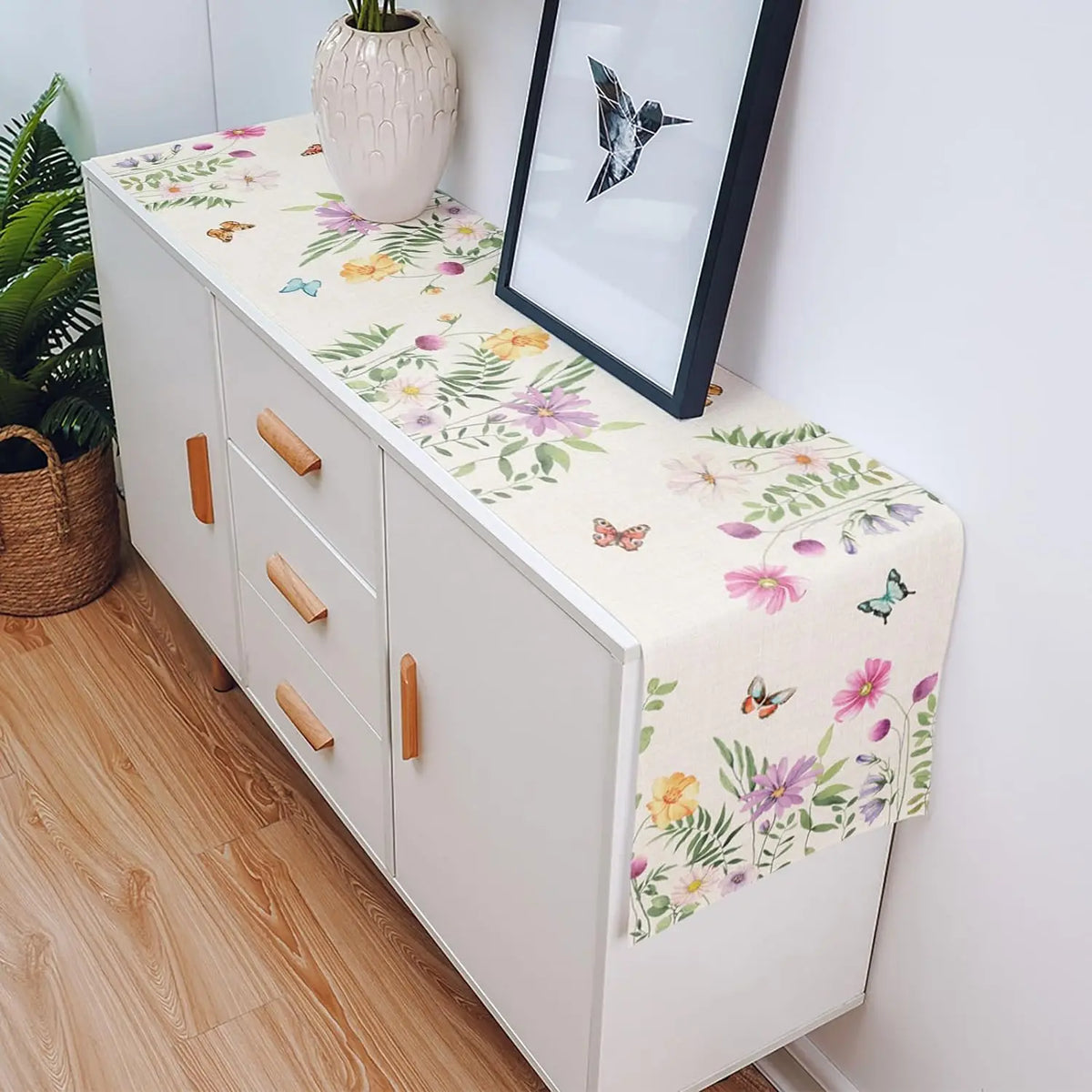 nappe lin imprimée fleurs papillons décoration intérieure été maison serviettes assiettes verres