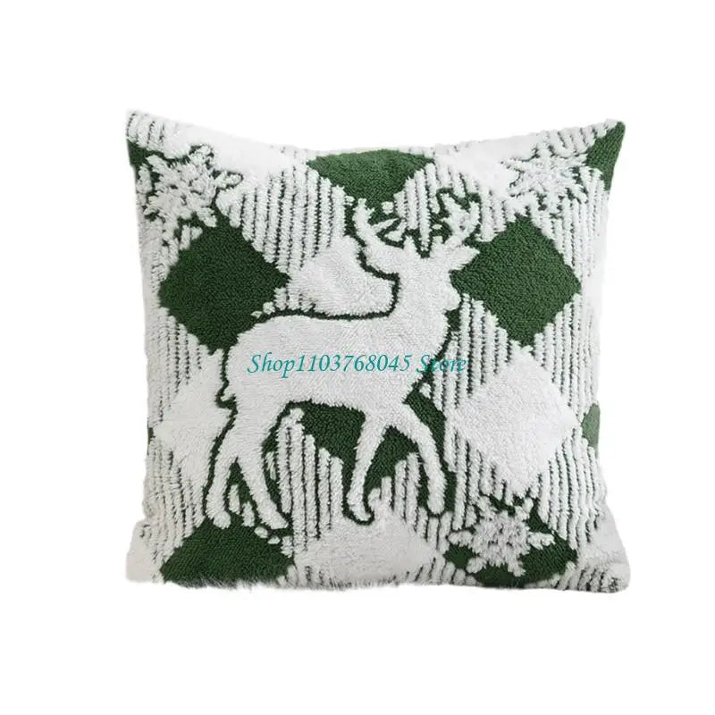 housse coussin motif flocons neige rennes noel vert blanc coton polyester lit festive