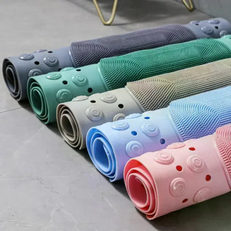 tapis bain antidérapant vert menthe bleu clair gris rose texture bobs abrasive moderne