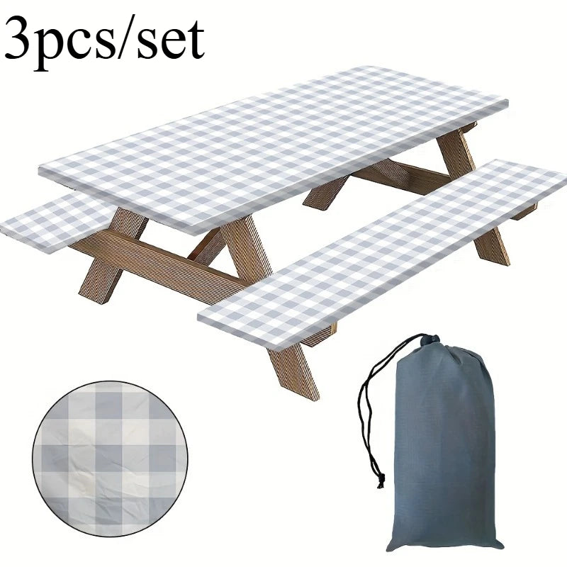 couverture table pique nique pliante bancs intégrés carreaux classique noir blanc sac rangementextérieur camping