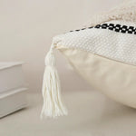 coussin carré boho noir blanc motif géométrique tassel polyester amovible lavable