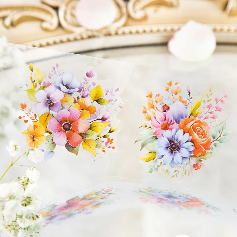 ruban decoratif floral vintage adhesif jaune orange rose violet vert blanc tournesols roses motifs