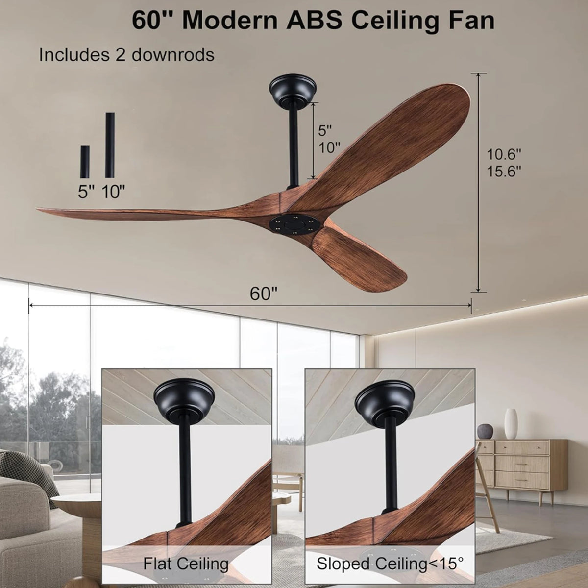 ventilateur moderne 52 60 pouces marron noir vitesses télécommande silencieux