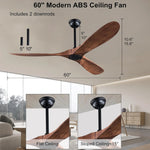 ventilateur moderne 52 60 pouces marron noir vitesses télécommande silencieux