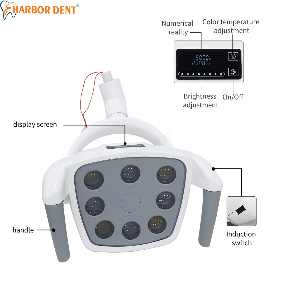lampe dentaire led blanc gris moderne interrupteur sensoriel anneaux decoratifs manuel instructionsclé molette