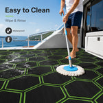 tapis sol mousse eva hexagon noir vert moderne antidérapant adhésif camping surf
