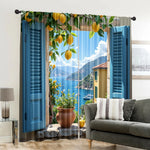 rideau moderne bleu citron feuilles paysage marin pièces polyester annelés