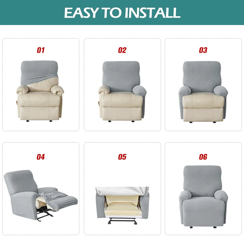 Housse fauteuil inclinable gris clair uni moderne adhésif poche respirante durable confortable hydrofuge lavable