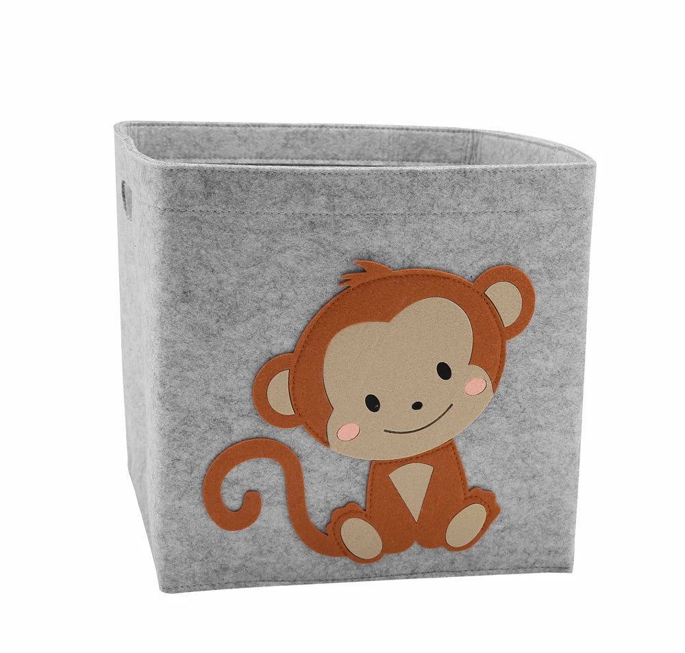 boîte rangement tissu felt pliable animaux motif gris clair enfant jouets vêtements poignées