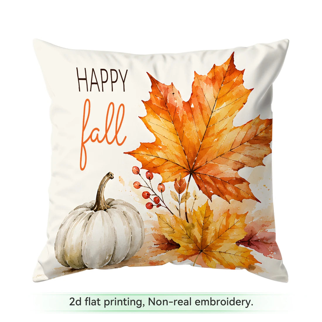 housse coussin imprimée citrouille feuille érable aquarelle automnale décoration maison carré moderne zip invisible