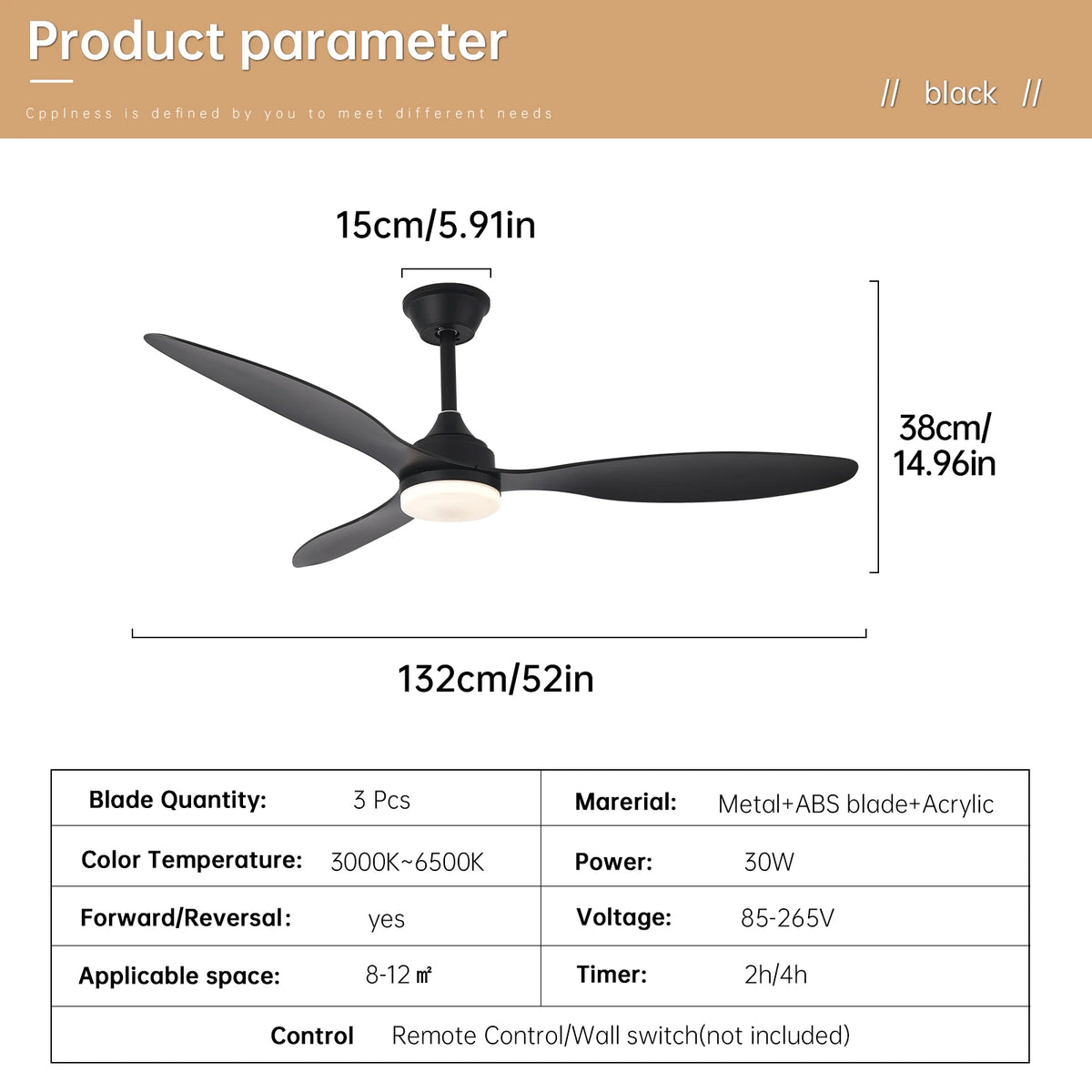 ventilateur led lumière télécommande blanc noir marron moderne traditionnelintérieurextérieur