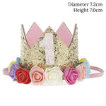 couronne enfant anniversaire ans paillettes or rose blanche fleurs artificielles bandeau élastique princesse festif