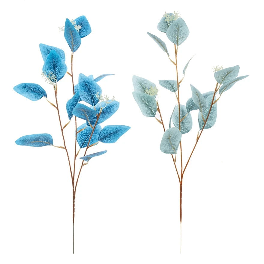 branche artificielle feuilles ovales rouge bleu vase blanc minimaliste décoration intérieureextérieur