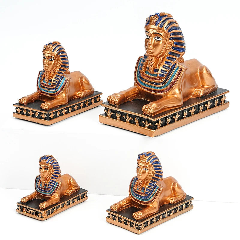 décoration égyptienne sphinx or bleu noir ornements dorés réaliste résine base décorée