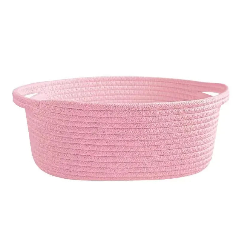 paniers rangement tressés coton scandinave blanc rose minimaliste multifonctionnels