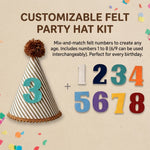 chapeau anniversaire enfant rayures pompon chiffres decoratif festif adhésif blanc marron bleu orange