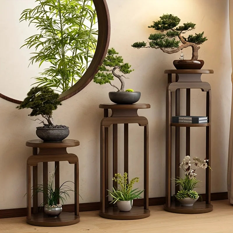 support plante bois massif moderne minimaliste intérieur vases différents livres finition brillante