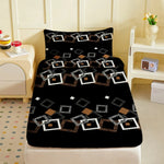 drap housse géométrique moderne noir blanc marron carrés superposés adhésif lit simple double queen