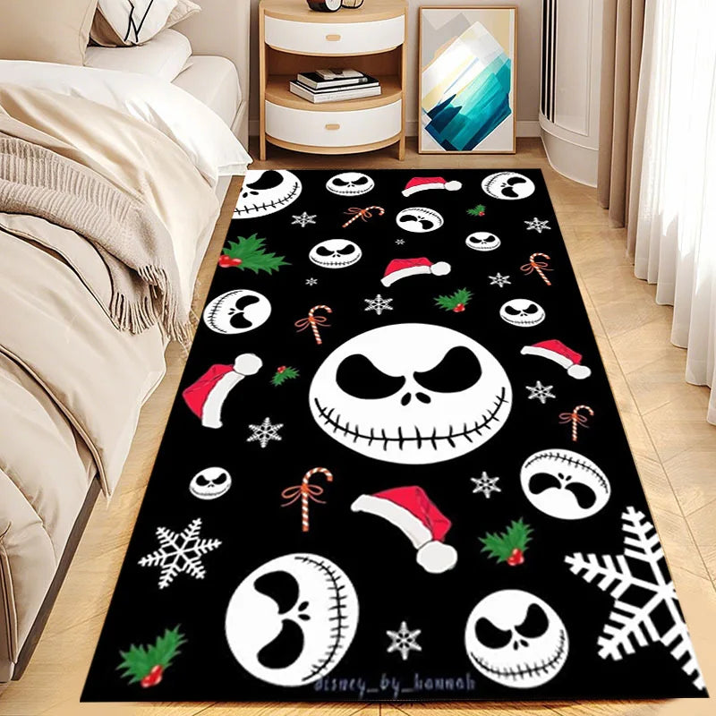 tapis halloween noir blanc visages souriants fantômes citrouilles motifs géométriques non glissant