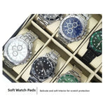boîtes montres simili cuir noires classiques verrouillables coussinets amovibles 10 12 compartiments transparents couvercle