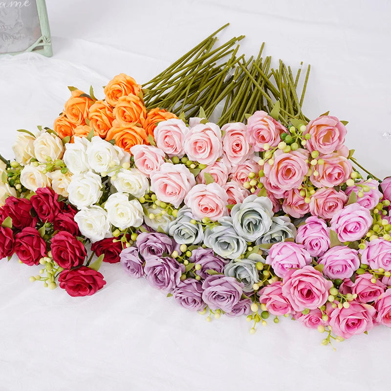 Bouquet fleurs artificielles roses blanches rouges violettes orange classique decoration table mariage événement