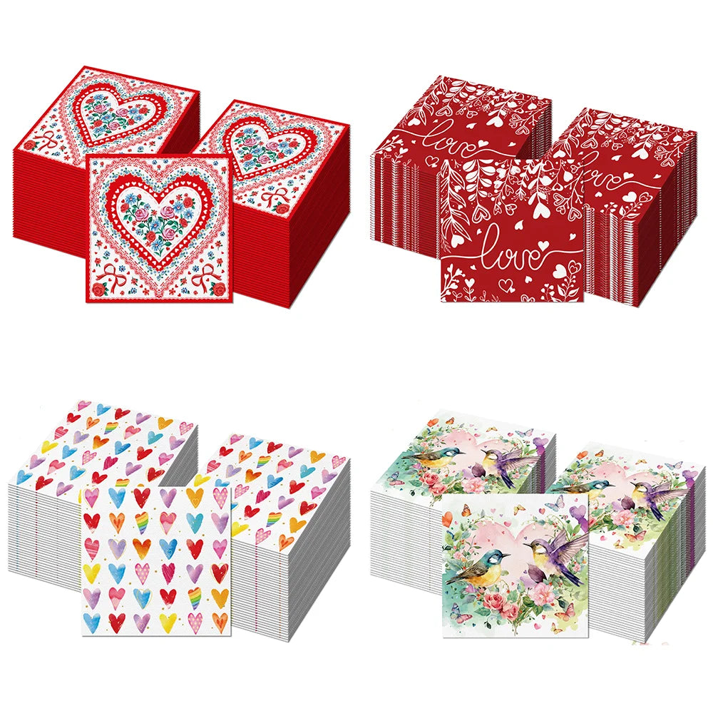 serviettes papier jetables décoratives forme coeur rouge mariage fête saint valentin romantique