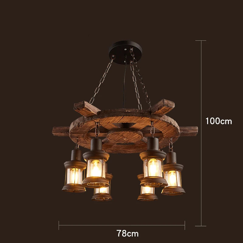 suspension lumineuse bois naturel ampoule filament industriel rustique verre translucide