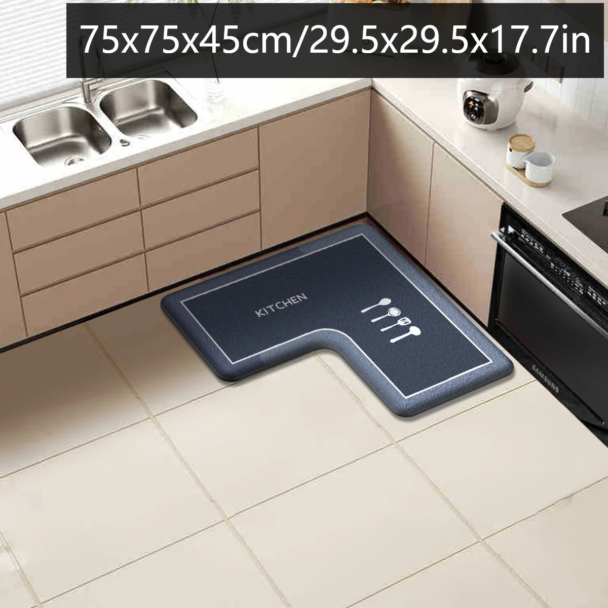 tapis cuisine noir gris points absorbant antidérapant polyester moderne salle bain chambre porte