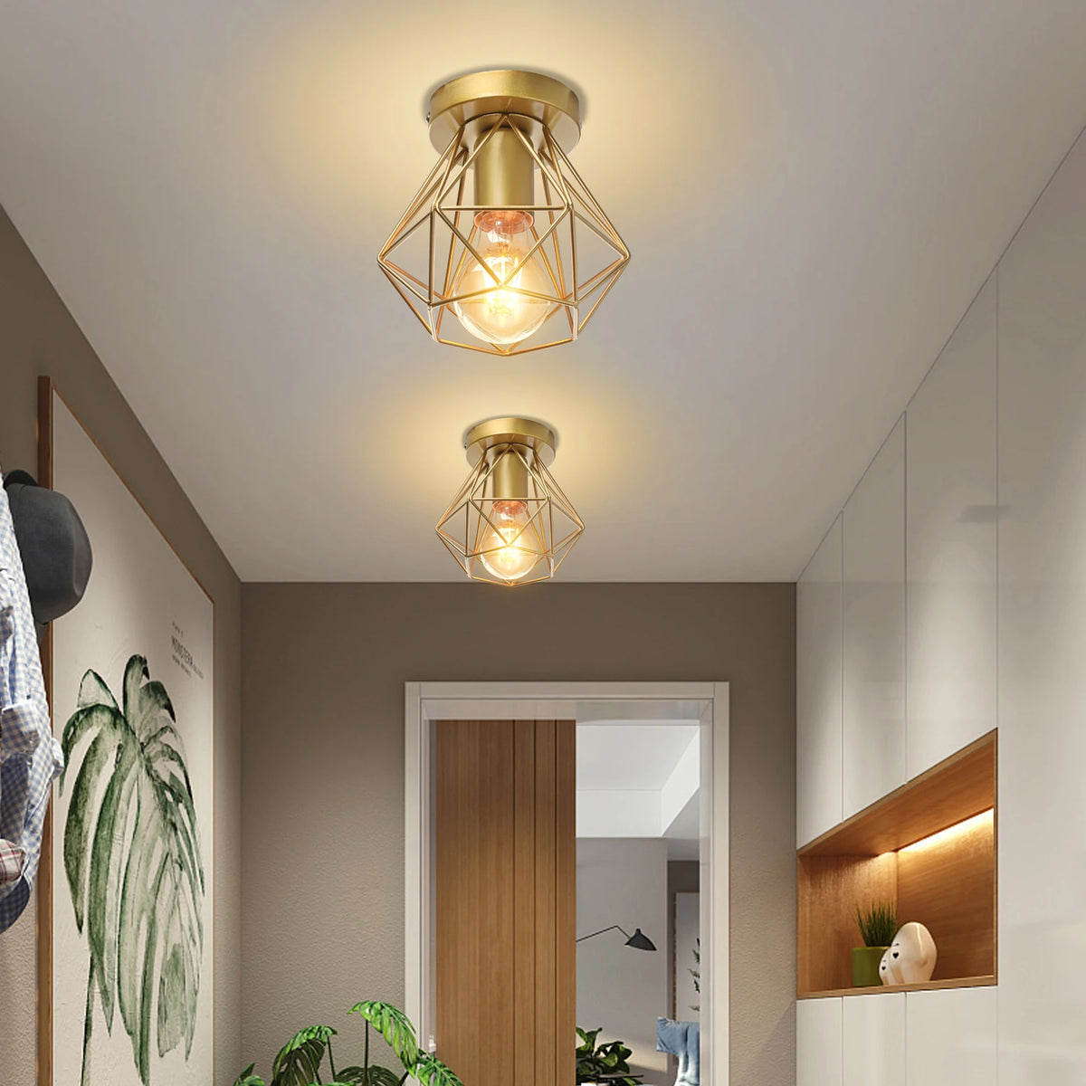 lampe moderne or structure métallique géométrique éclairage quotidien chambre cuisine salle manger entree