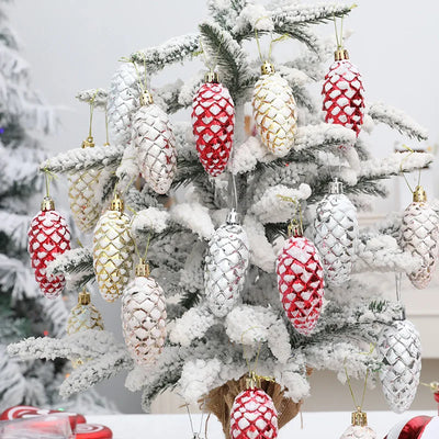 Lot de 5 boules pomme de pin Noël décorations suspendues rouge doré
