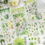 Stickers feuilles fleurs papillons motifs floraux illustration art floral adhésif vert jaune rose bleu