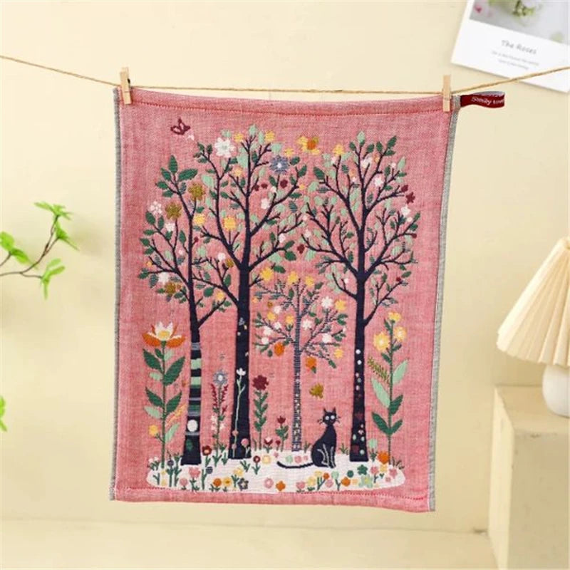 tapisserie coton biologique forêt animaux motifs colorés clips bois moderne artiste