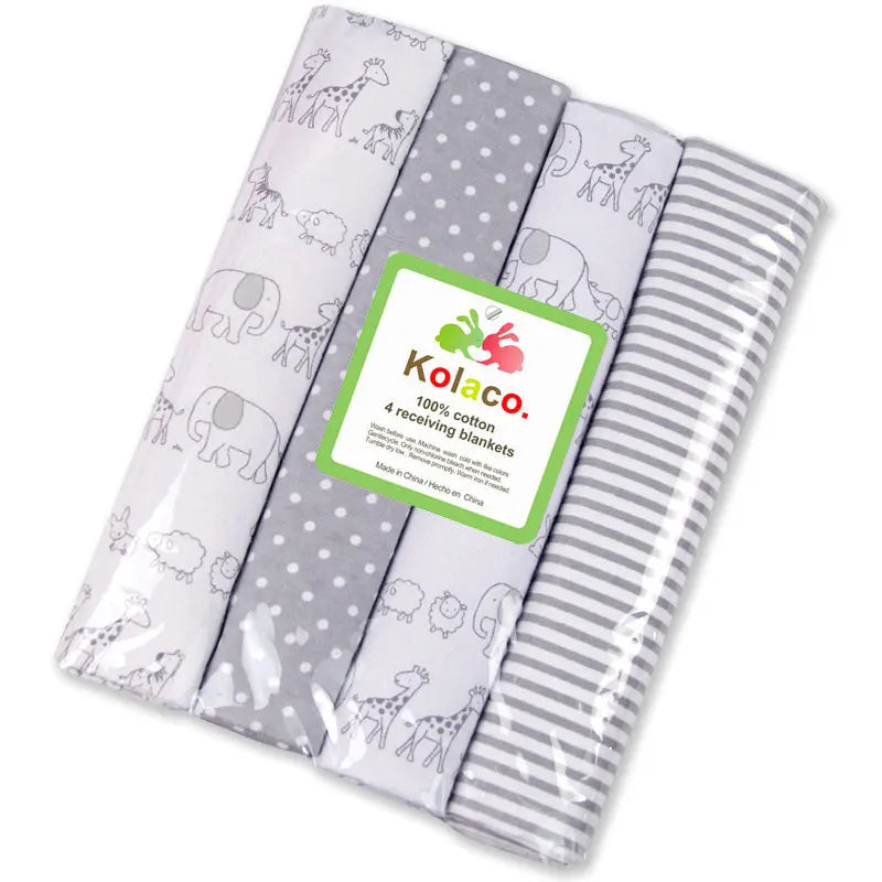 drap lit bébé coton imprimé animal floral emmaillotage couverture enveloppée points zigzag vert bleu