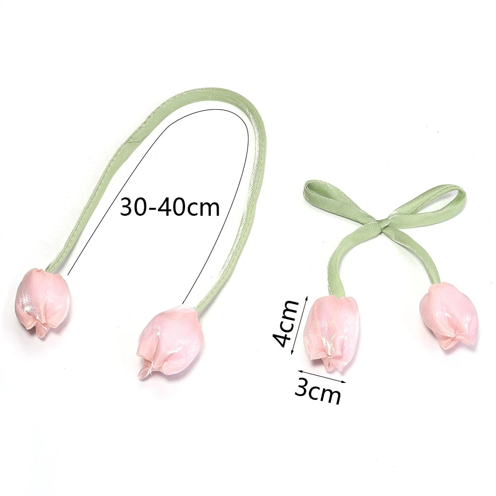 Décoration intérieure tulipes artificielles 3D fleurs polyester accessoires cheveux élastiques vert rose blanc