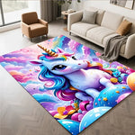 tapis enfant licorne arc ciel chambre fille peluche doux motif nuages fleurs décoratif