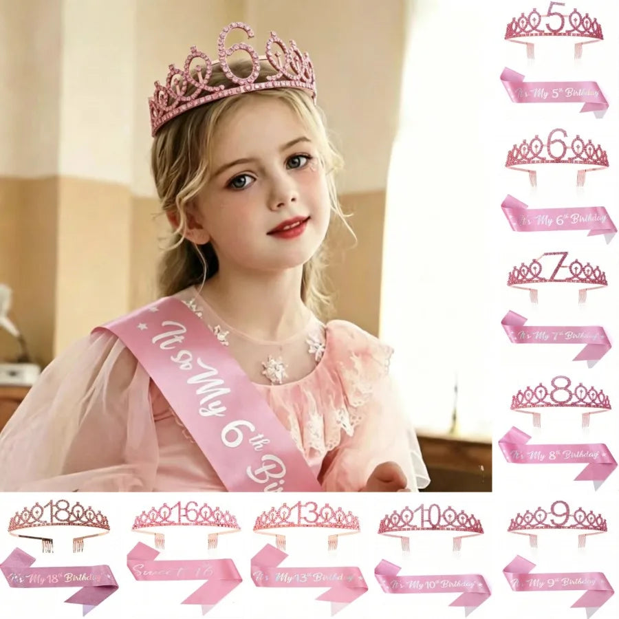couronne anniversaire strass dorés ruban rose texte princesse fête cadeau favoris numéro anniversaire