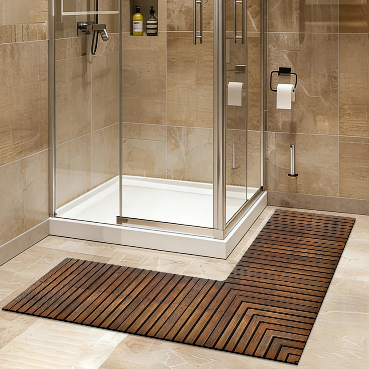 tapis bain antidérapant caoutchouc motif chevrons empreintes abstrait moderne douche italienne