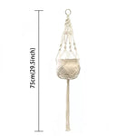 support plante suspendue macramé boho panier blanc noeuds réguliers artisanal pot fleuri