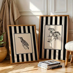 affiche abstraite oiseau plante rayures noires minimaliste classique salon décoration mur toile sans cadre