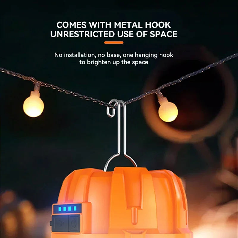 lampe camping rechargeable usb orange moderne pratique crochet blanc rondes vertical