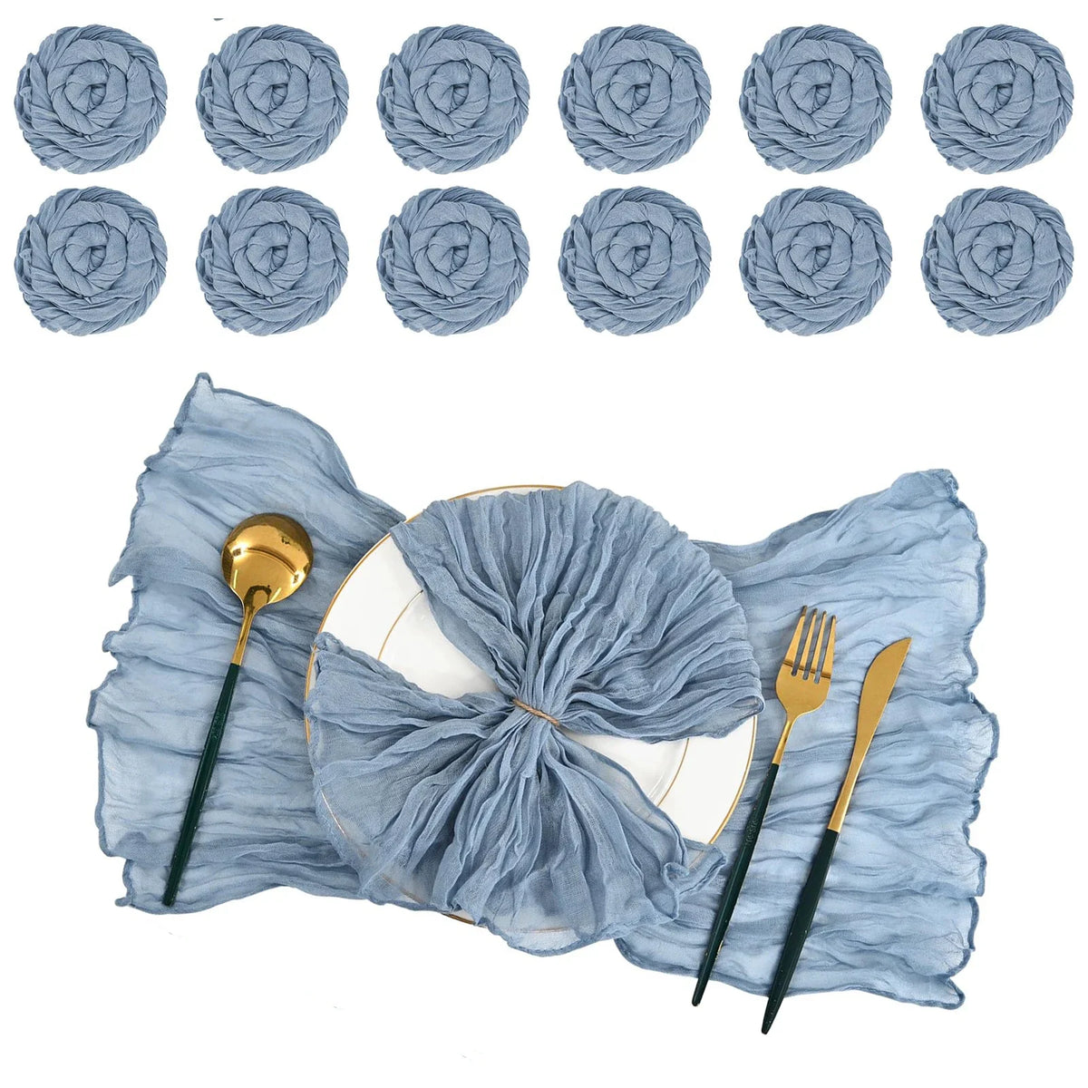 serviettes plissées bleu clair moderne élégantes 50x50cm polyester mariage décoration table festive