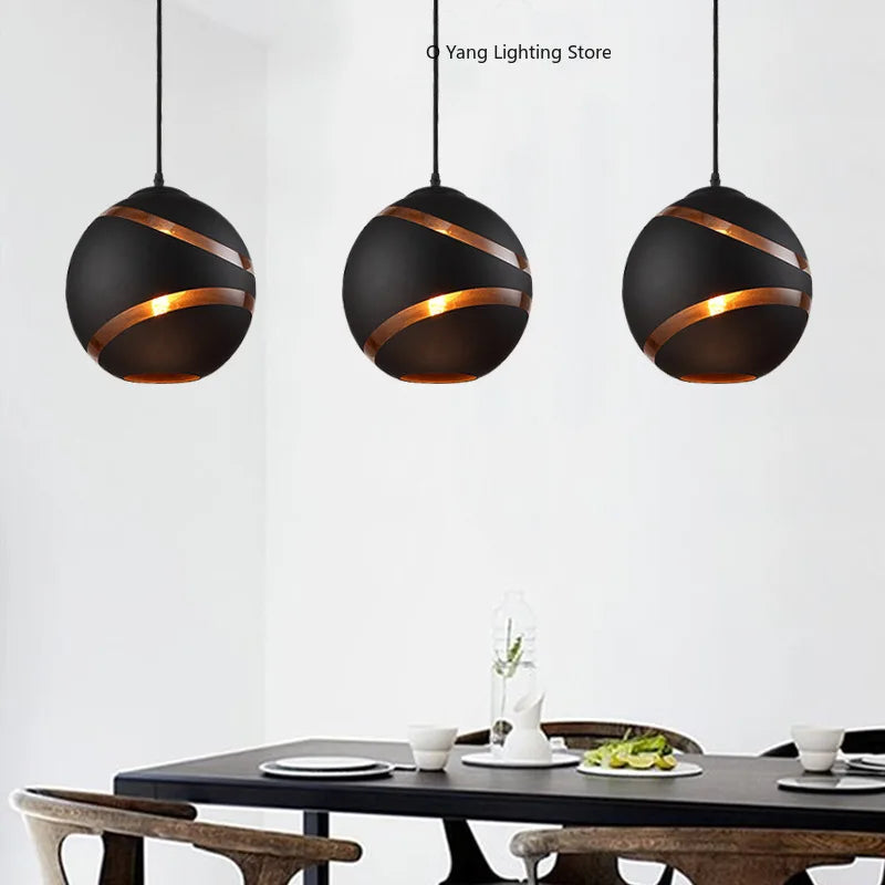 Suspension lumineuse moderne rayures cuivre noir ampoule câble chambre étude hallhôtel
