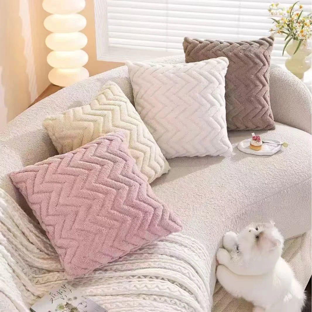 housses coussin polyester motif zigzag moderne rose beige gris jaune maison
