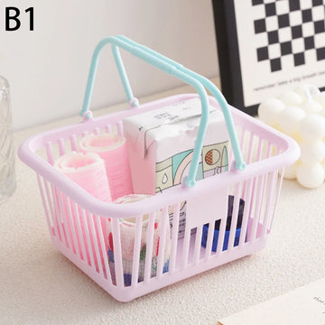 panier rangement rose clair bleu pastel poignées détachables rangement moderne utilisation multiple plastique organiser