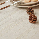 nappe table beige crème motif texturé rustique franges pompons décoration salle manger